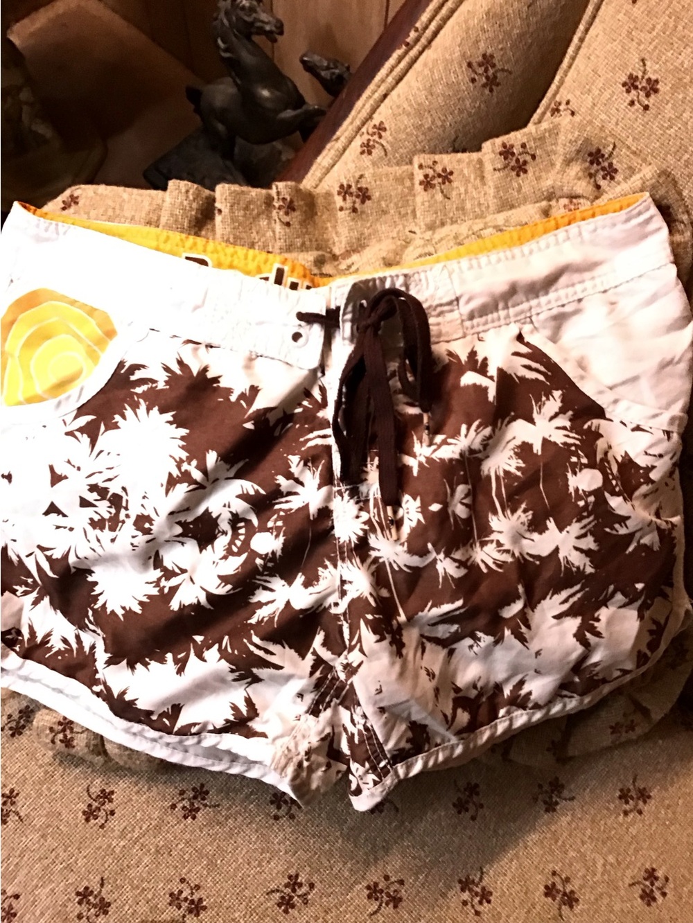Body Glove Brown and White Palm-Print Athletic Shorts